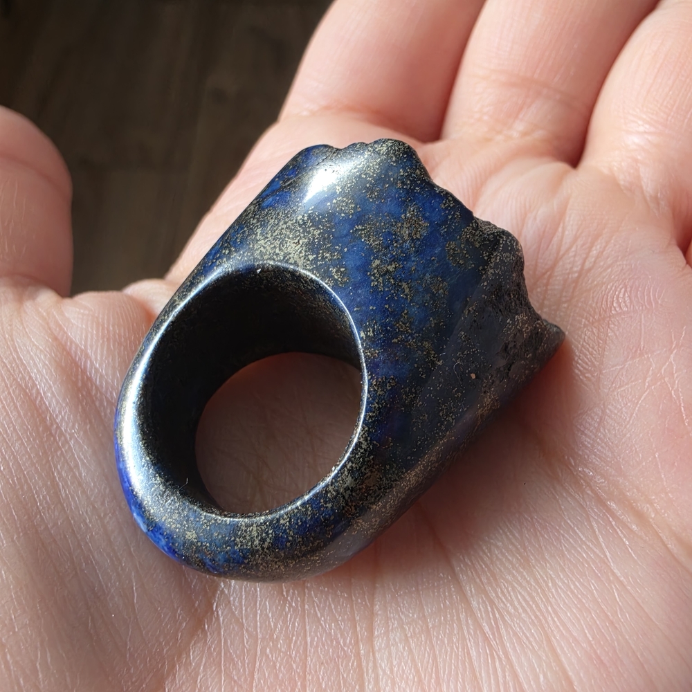 Carved Lapis Lazuli Chunky Band Ring Real Stone Pyrite Inclusions Size 7 - Picture 8 of 15